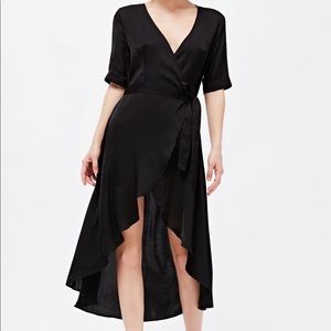 A classic satin wrap dress